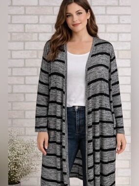 New York and Company /Black Striped lightweight Cardigan / Size / Medium